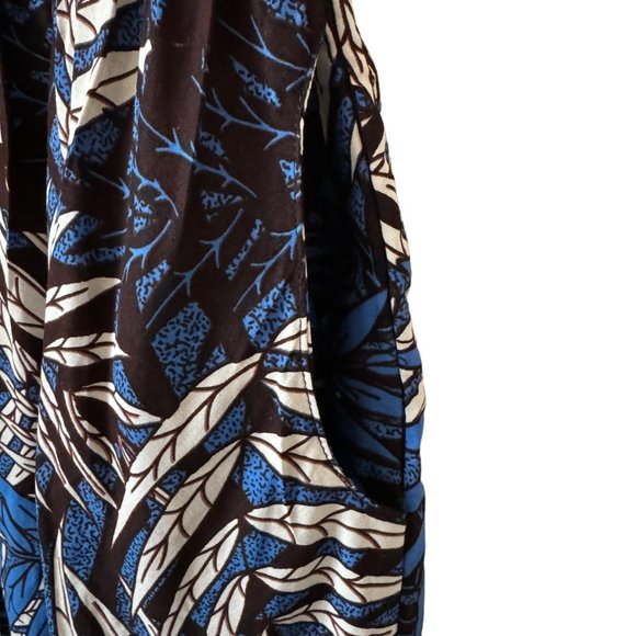 Tropical Palm Pattern Maxi Dress African Wax Print Sleeveless V Neck Pockets Sm - Picture 10 of 16